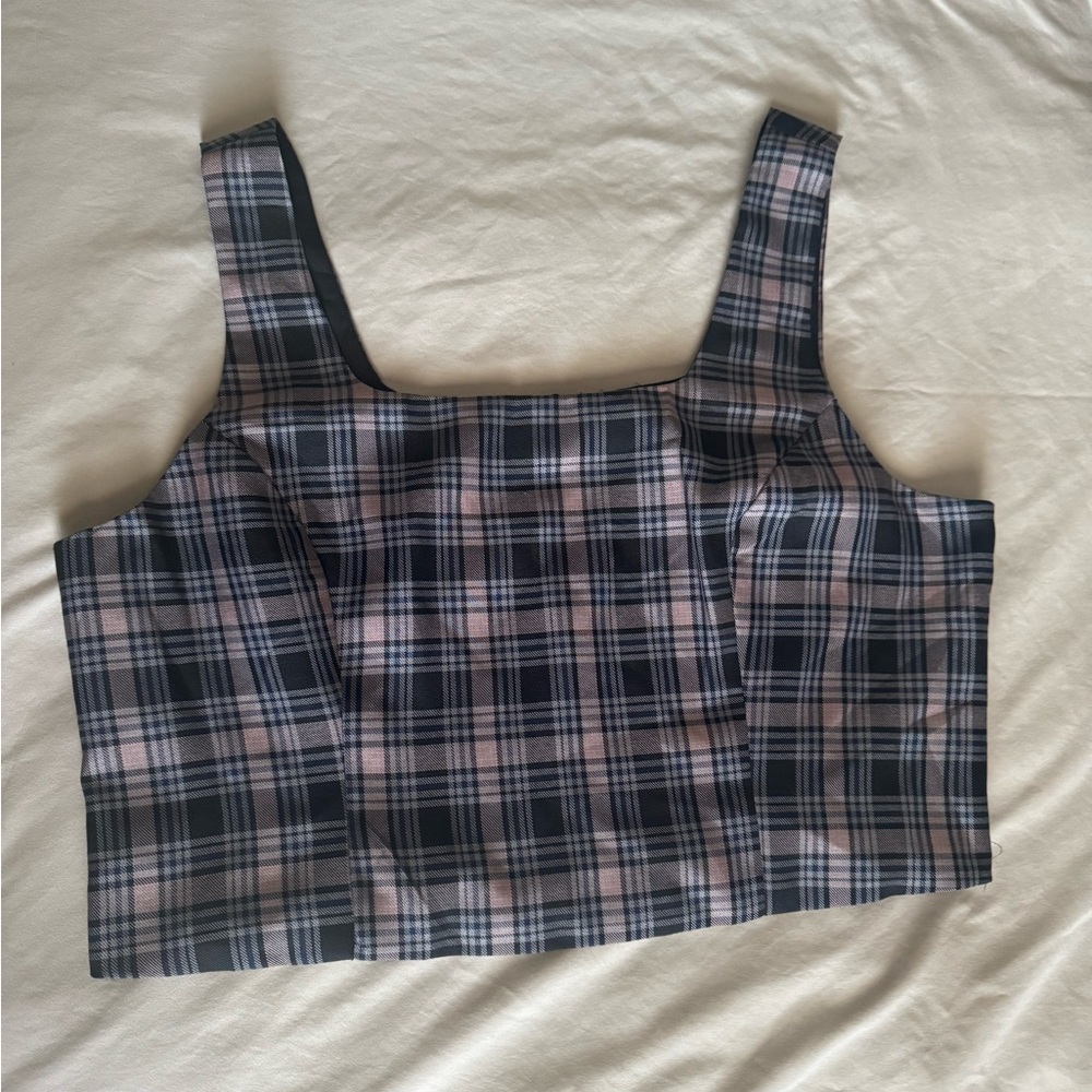 Ultra Pink plaid cropped tank